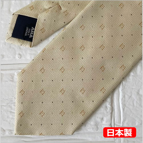 シルク100％　オリジナルネクタイ（ドット×クリーム）
