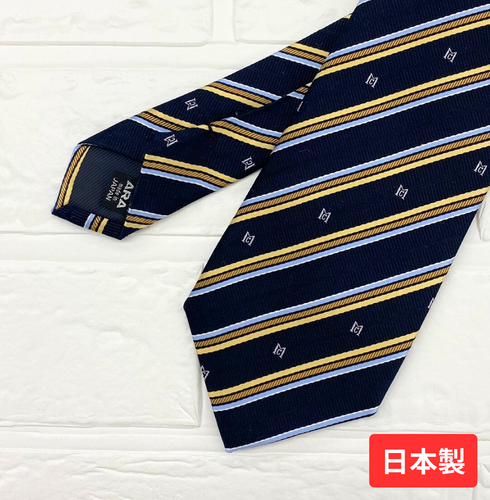 シルク100％　オリジナルネクタイ（ストライプ×ネイビー）